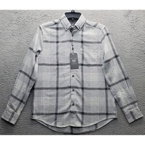 Report Collection Shirt Men Small Multi Plaid Thick Flannel Collared Button-Down